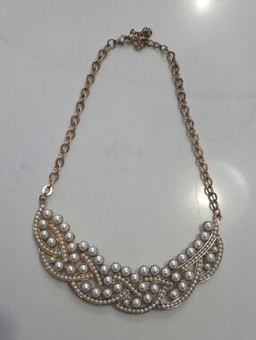 Gold Pearl Bib Necklace - Elegant Women's Jewelry